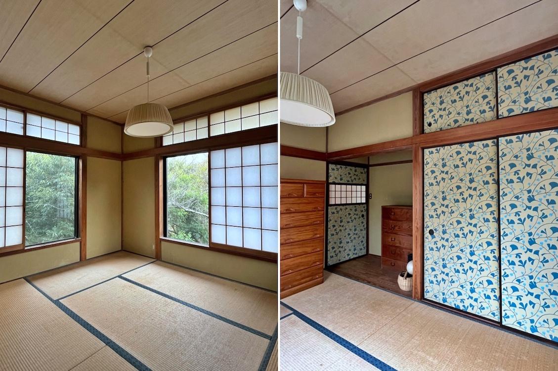鎌倉市笛田五丁目の売買物件/2階和室はシンプルのようで襖紙がレトロキュート