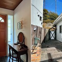 横浜市金沢区六浦二丁目の売買物件/左：玄関を別アングルで｜右：デッキはまわりこむと道路からもアクセスできます