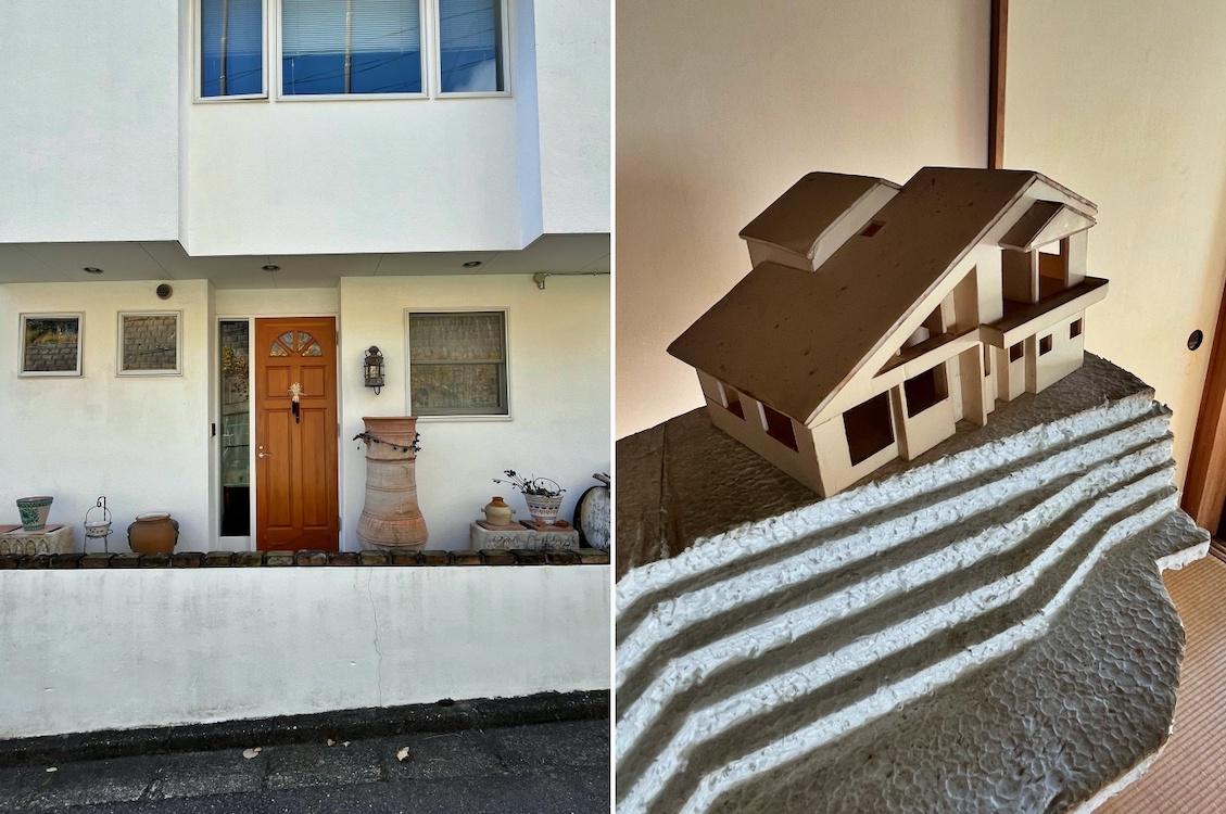 横浜市金沢区六浦二丁目の売買物件/左：玄関｜右：建物計画時に作成された模型も42年前のモノ⁉︎