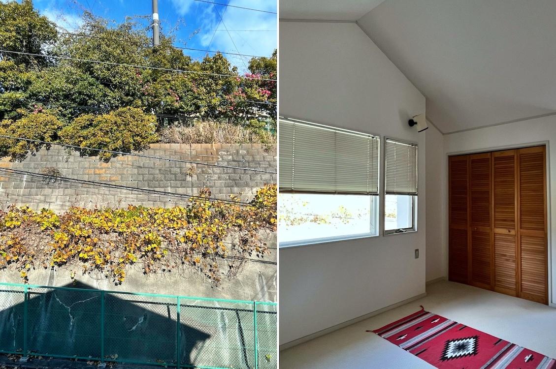 横浜市金沢区六浦二丁目の売買物件/左：2階東側洋室の眺望｜右：2階東側洋室内部