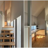 茅ヶ崎市浜竹二丁目の賃貸物件/2階への階段｜階段を上がったところはワークスペースかな