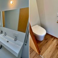 茅ヶ崎市東海岸南四丁目の売買物件/左：洗面台を別アングルで｜右：トイレ