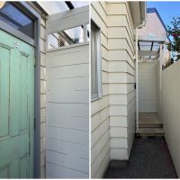 藤沢市辻堂東海岸四丁目の賃貸物件/玄関ドアもアンティークなのだそうです｜玄関前の通路部分