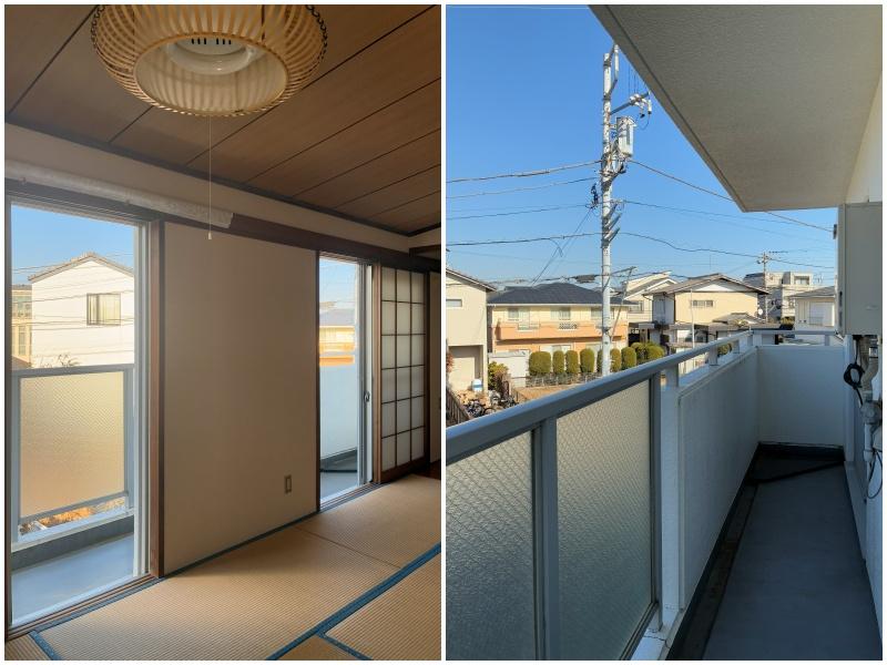 藤沢市辻堂六丁目の賃貸物件/和室｜掃き出し窓が2カ所。北側バルコニーからの景色はこんな感じ