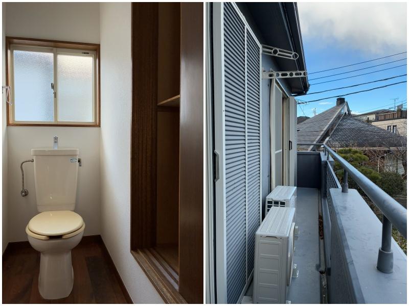 鎌倉市材木座三丁目の賃貸物件/左：2階トイレ｜右：2階バルコニー