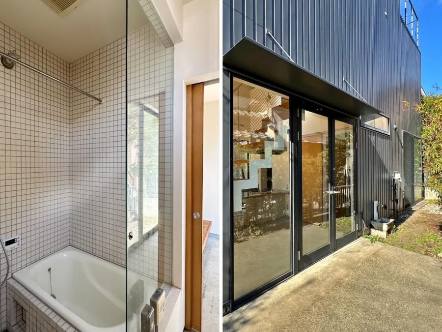 藤沢市片瀬三丁目の売買物件/左：風呂｜右：玄関前のスペース