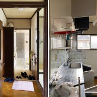大磯町生沢の賃貸物件/左：改修前の玄関ホール｜右：改修前のキッチン