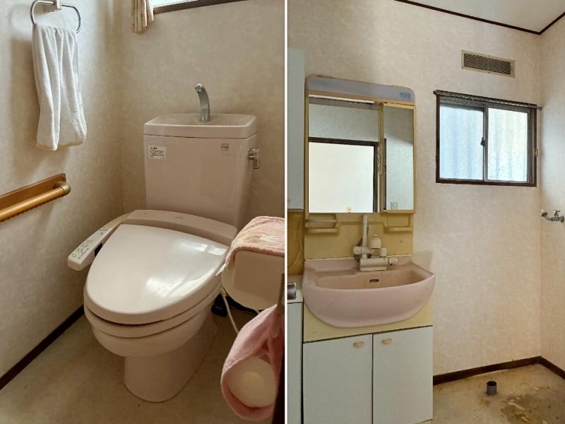 逗子市山の根二丁目の売買物件/左：トイレ｜右：洗面室