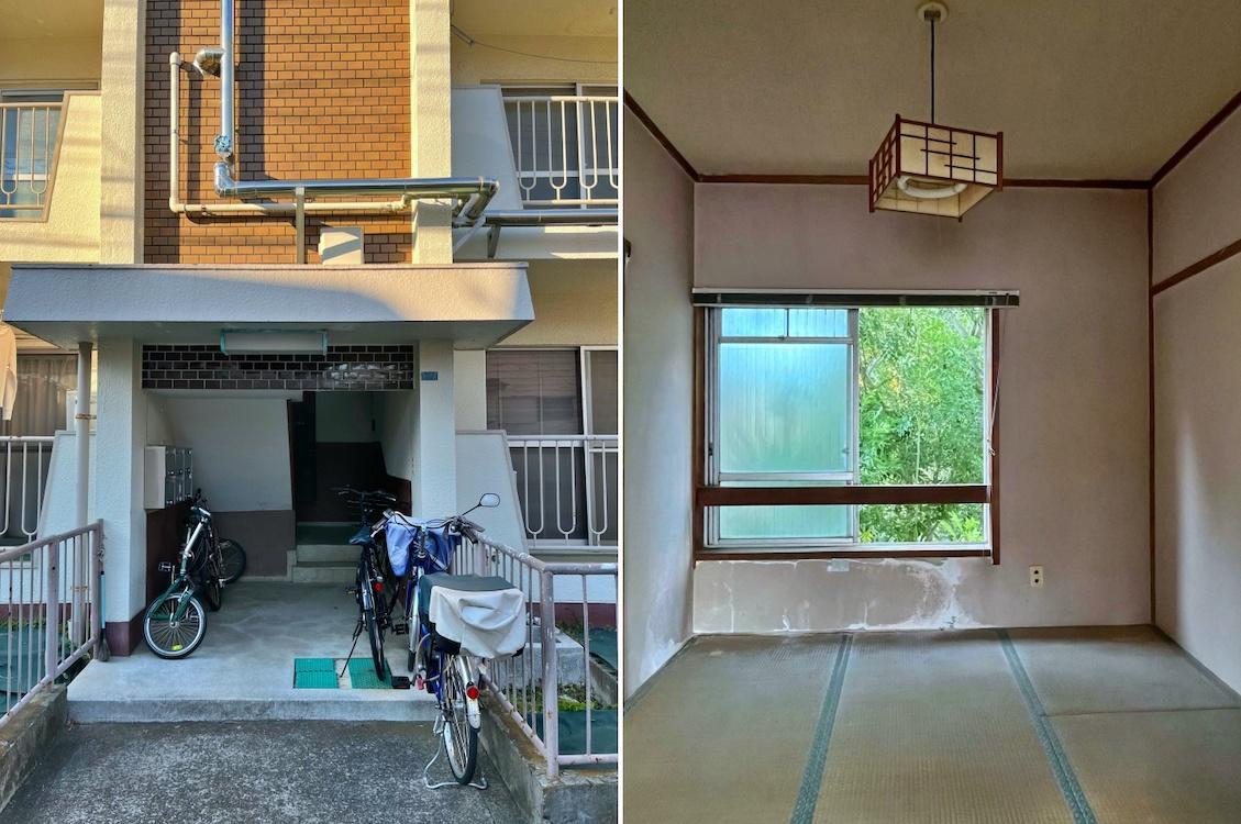 逗子市逗子三丁目の賃貸物件/左：エントランス｜右：北側の4畳半