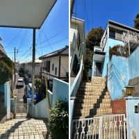 鎌倉市七里ガ浜東五丁目の売買物件/左：玄関を出るとこんな感じ｜右：やはりこの外観だと中が吹き抜けだと予想できません