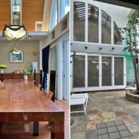 鎌倉市腰越の売買物件/左：ダイニングを別アングルで｜右：中庭を洋室から見る