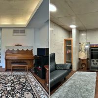 鎌倉市腰越の売買物件/左：リビング｜右：地下室はオーディオルームになっています