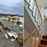 鎌倉市腰越の売買物件/左：2階主寝室から庭を見下ろす｜右：階段室は教会建築のようです