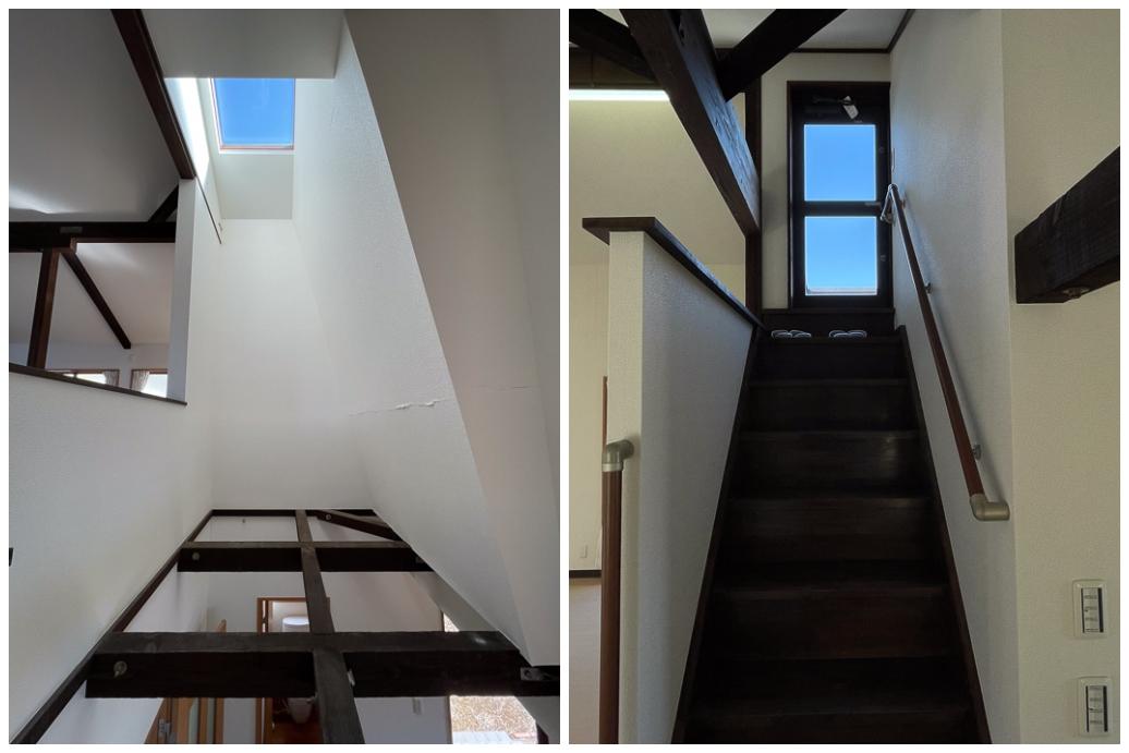 鎌倉市大船の売買物件/左｜階段上のトップライト　右｜ルーフバルコニーへの階段
