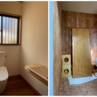 鎌倉市大船の売買物件/左｜トイレは広い　右｜風呂場は新たに設置を