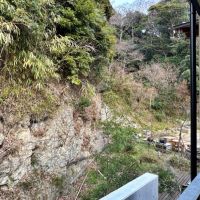 鎌倉市西御門一丁目の賃貸物件/G6のバルコニーから外を見る｜岩壁と敷地奥の山の緑が見えます