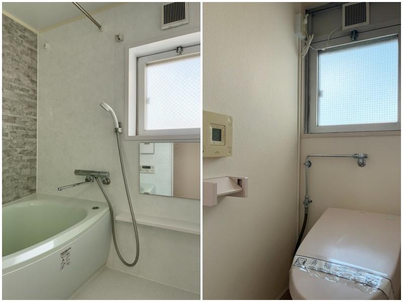 藤沢市辻堂太平台一丁目の賃貸物件/左：浴室（2019年にリフォーム済）｜右：トイレ（ウォシュレット付）