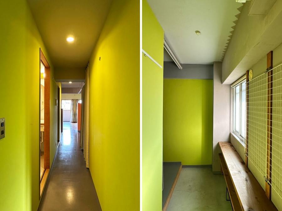 藤沢市片瀬海岸一丁目の賃貸物件/左：玄関からリビングを見る｜右：玄関の土間スペース