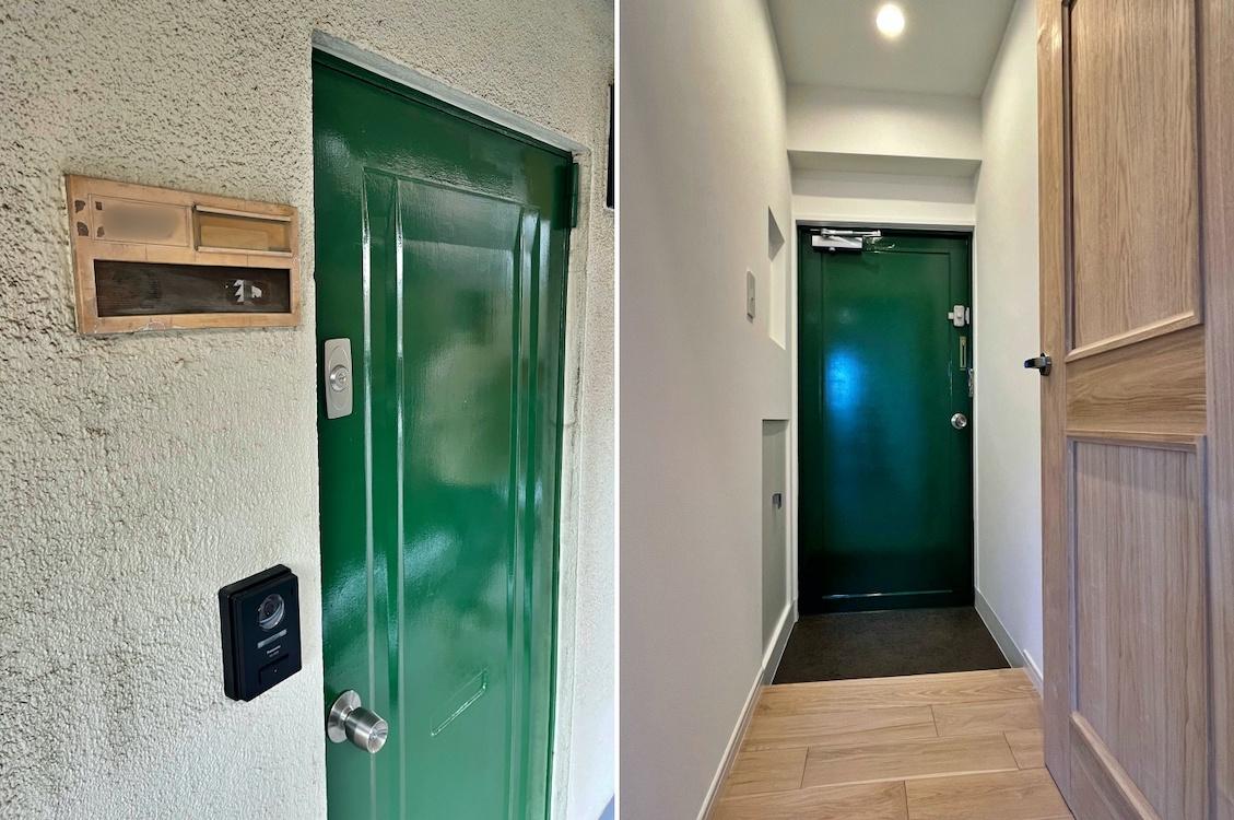 横浜市南区永田山王台の売買物件/玄関扉もあざやかな緑！