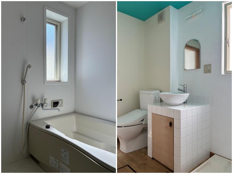 鎌倉市材木座二丁目の賃貸物件/浴室にも窓があるのが嬉しい｜洗面はコロンと小さな造作のタイプ（トイレと同室）