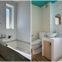 鎌倉市材木座二丁目の賃貸物件/浴室にも窓があるのが嬉しい｜洗面はコロンと小さな造作のタイプ（トイレと同室）