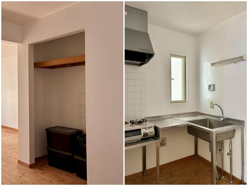 鎌倉市材木座二丁目の賃貸物件/収納は扉がないので工夫を｜キッチンもシンプルなもの