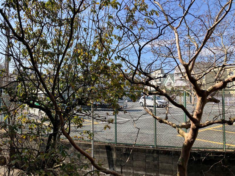 三浦郡葉山町堀内の賃貸物件/眺望｜西側の窓からはスーパーマーケットの駐車場ビュー。