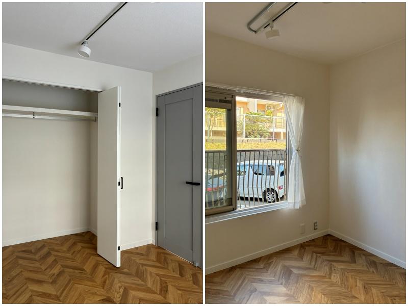 逗子市小坪二丁目の売買物件/北側洋室｜5.4帖。建物は、昭和の団地に多い「階段室型」。北と南、両方の窓を開けると、気持ちの良い風が室内を抜けていきます