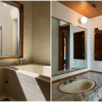 平塚市唐ケ原の売買物件/風呂｜洗面所｜パティオに面した風呂の浴槽はやや小さめ。追い炊き機能はありません。