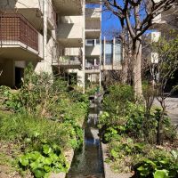 平塚市唐ケ原の売買物件/外構｜敷地内には穏やかに水が流れています。