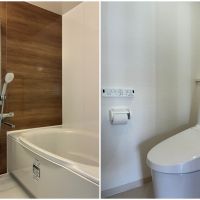 逗子市小坪五丁目の売買物件/左：浴室｜右：トイレ（2024年に交換済、そのまま使用できそうです）