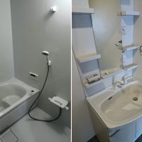 鎌倉市御成町の賃貸物件/左：2階浴室｜右：洗面台