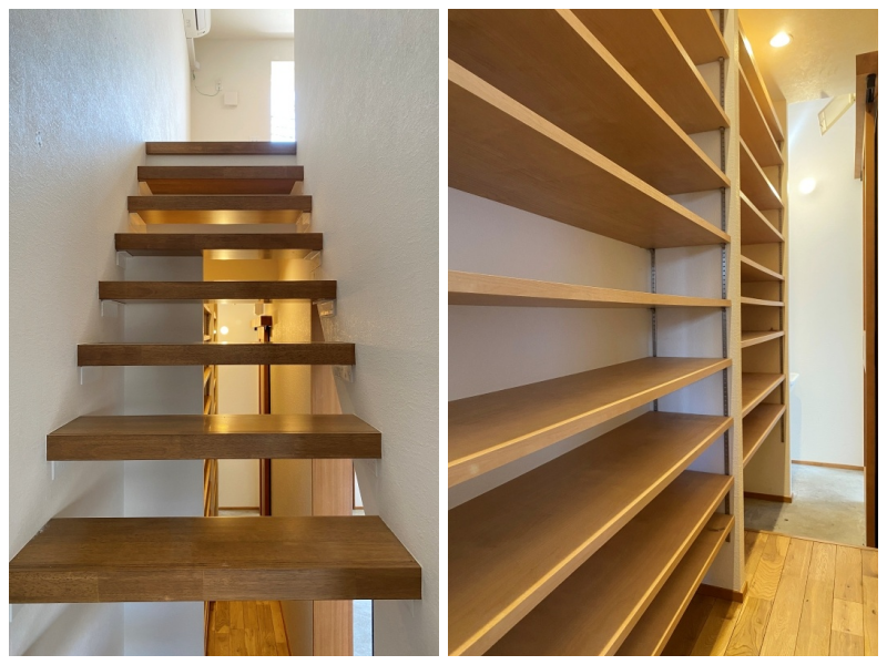 藤沢市本鵠沼四丁目の賃貸物件/2階への階段│土間リビングにつながる収納スペース