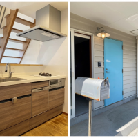 藤沢市本鵠沼四丁目の賃貸物件/キッチンは2口コンロ、食洗器付き│屋外シャワー付き、ポストや照明も素敵