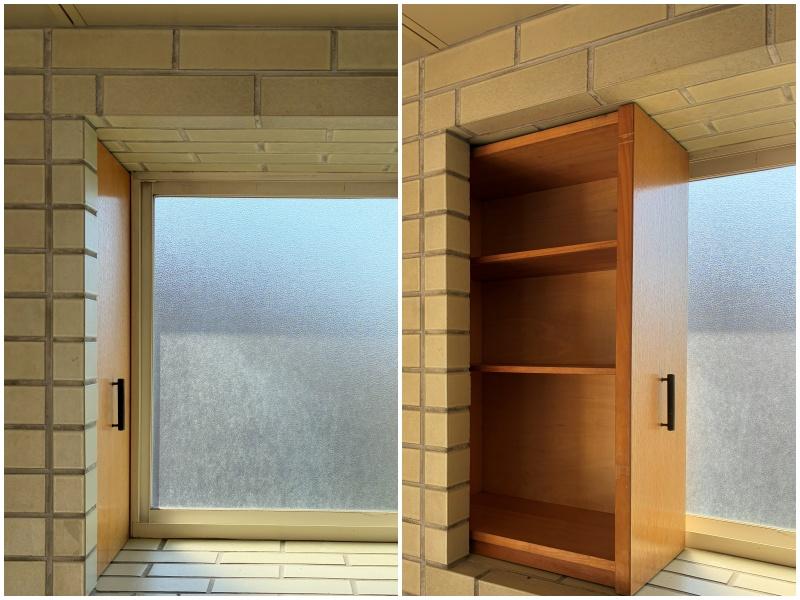 藤沢市辻堂元町三丁目の賃貸物件/キッチンのタイル壁にピッタリはめ込まれた隠れ収納。遊び心のあるディテールが随所に散りばめられています