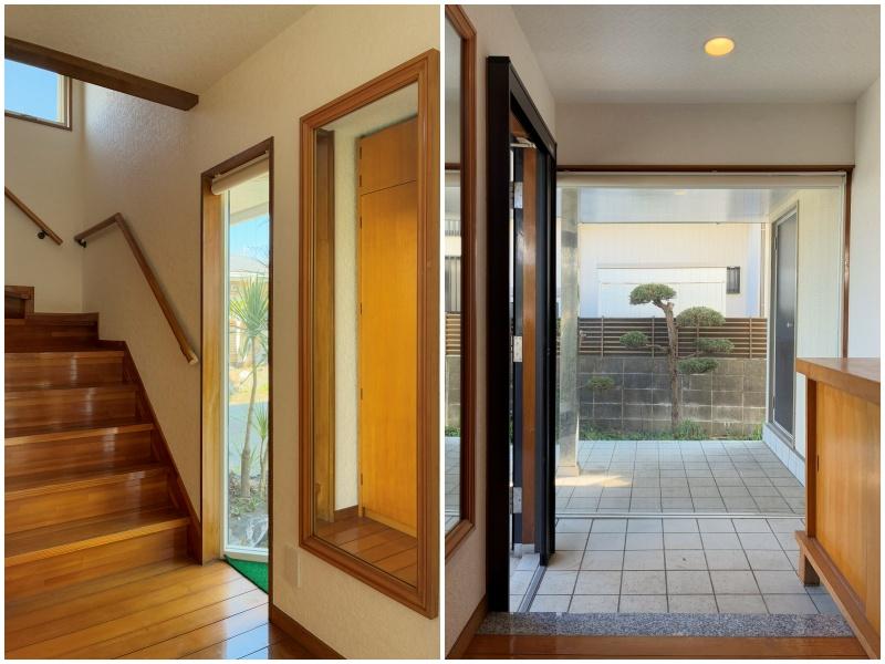 藤沢市辻堂元町三丁目の賃貸物件/ガラス張りで開放感のある玄関。上がってすぐ階段があるつくりです