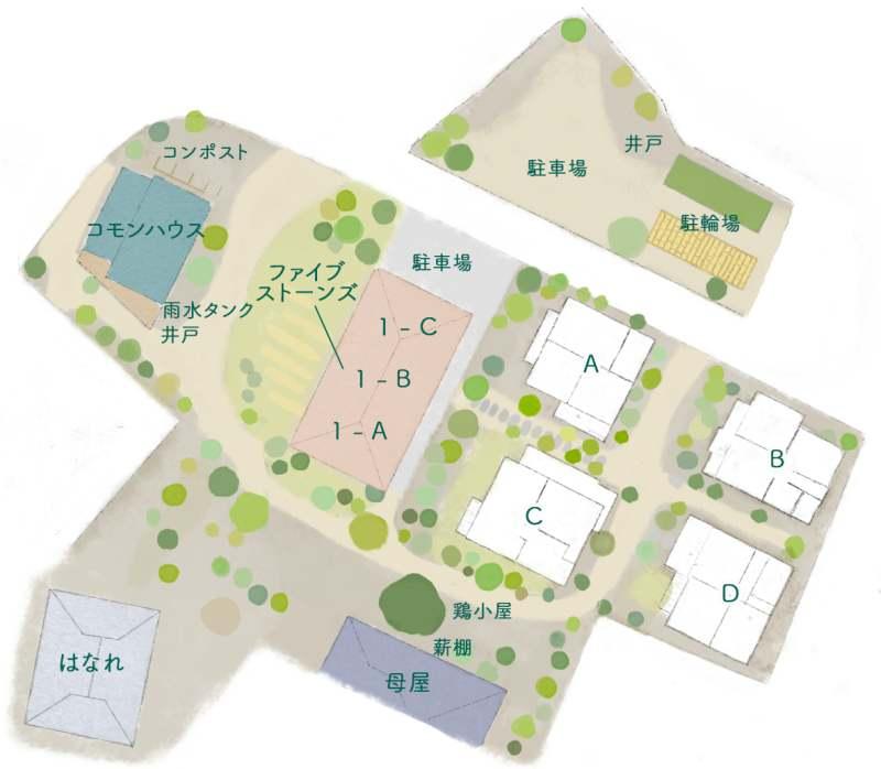 藤沢市辻堂元町三丁目の賃貸物件/敷地全体図｜今回ご紹介するのは、左下にある「はなれ」の一棟。他の住戸から少し離れ、オーナーの住む母屋のそばにあります
