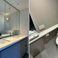 横須賀市秋谷一丁目の賃貸物件/水まわり｜左：バルスーム隣のパウダールーム｜右：トイレは廊下の中央あたりにあります