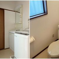 三浦郡葉山町長柄の賃貸物件/左：洗面台。洗濯機は貸主の残置物（不要の場合は事前に貸主負担にて撤去）｜右：トイレ