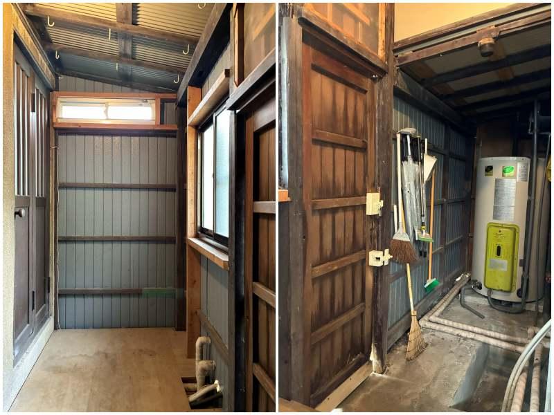 三浦郡葉山町長柄の賃貸物件/外収納｜勝手口から建物裏に出られます。奥にあるのは電気温水器ですが、今は使用できません