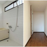 三浦郡葉山町長柄の賃貸物件/左：浴室（追焚機能付）｜右：廊下（この家は大きな家を切って今の形になっているそうです。実はこの廊下の先に、元の家が繋がっていました）