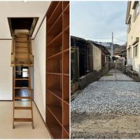 三浦郡葉山町長柄の賃貸物件/左：屋根裏への入口もディープ｜右：門扉の先に建物があります。手前の砂利スペースにバイクや自転車を置くことが可能