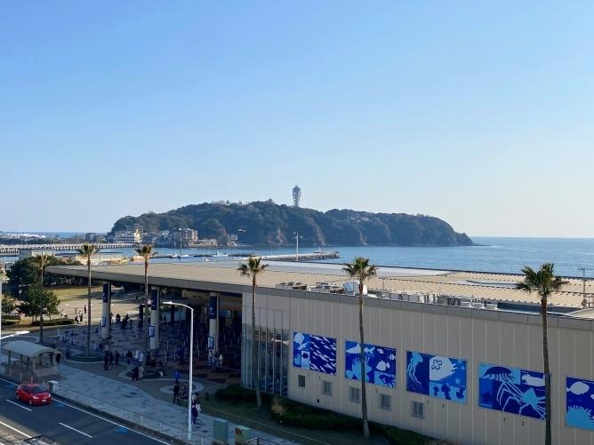 藤沢市片瀬海岸二丁目の売買物件/LDKからの眺め│水族館と被らずに江の島をまるごと見れるのは、この高さのおかげ