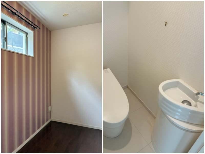 鎌倉市笛田五丁目の売買物件/左：1階洋室。約4帖｜右：2階トイレ