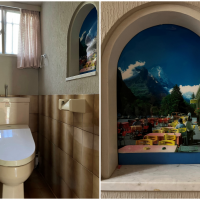 鎌倉市浄明寺四丁目の売買物件/トイレ｜飾り窓から見えるのはスイスの風景でしょうか。