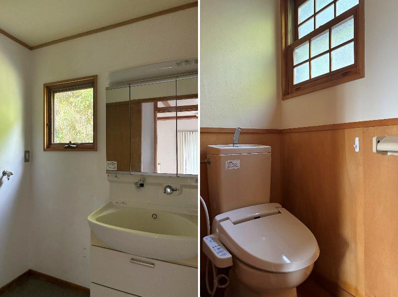 鎌倉市極楽寺三丁目の賃貸物件/左：1階 洗面室｜右：2階 トイレ　※洗面化粧台は交換予定