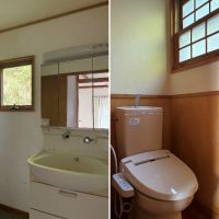 鎌倉市極楽寺三丁目の賃貸物件/左：1階 洗面室｜右：2階 トイレ　※洗面化粧台は交換予定