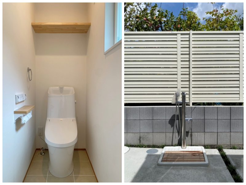 藤沢市辻堂五丁目の売買物件/トイレは各階に│玄関前には、温水シャワー付きの外水栓