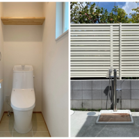 藤沢市辻堂五丁目の売買物件/トイレは各階に│玄関前には、温水シャワー付きの外水栓