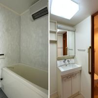 逗子市山の根一丁目の賃貸物件/左：風呂｜右：洗面とトイレ